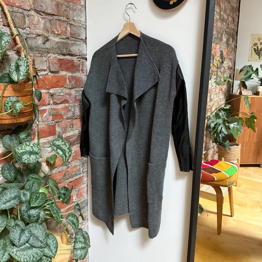 ZARA | Knit Drapey Faux Leather Sleeve Jacket